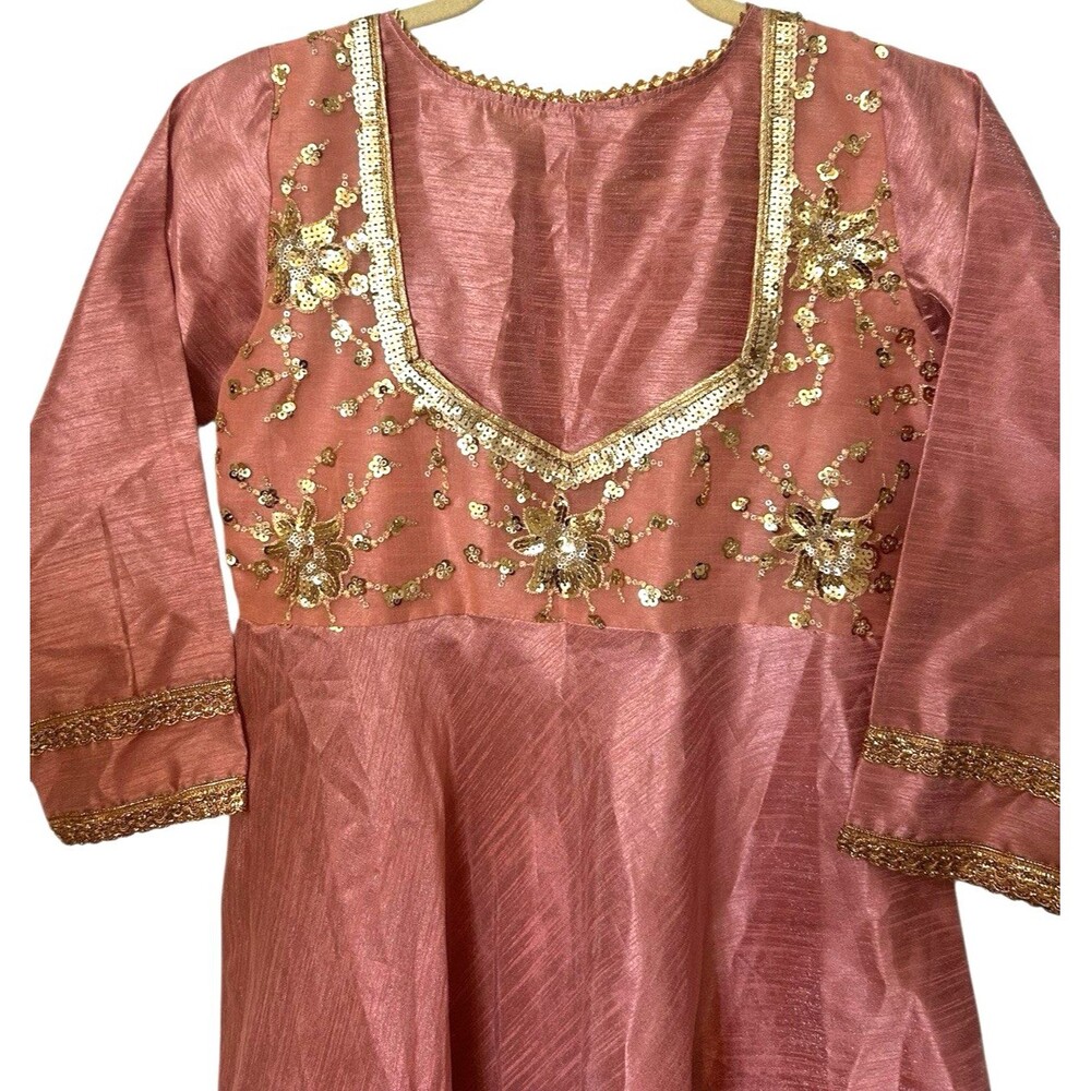 Riyaz Sahaab Pakistan India Gold Beaded Sequins  Mauve Junior Dress Size 10-12 - Picture 2 of 8